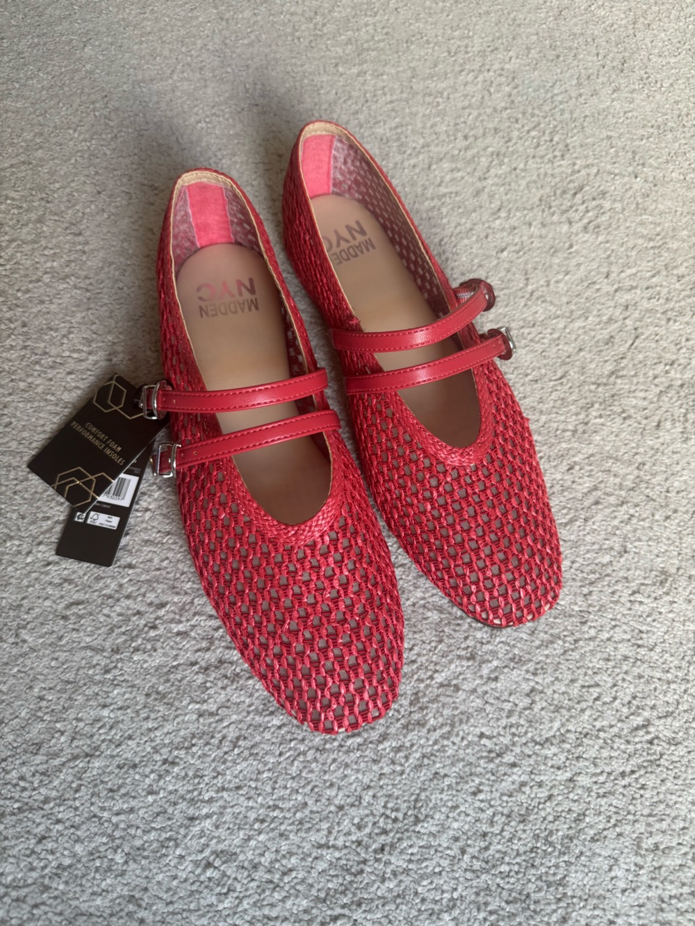 Red Woven Mary Jane Flats